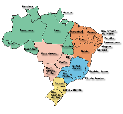 Mapa do Brasil Atual - 26 Estados + Distrito Federal